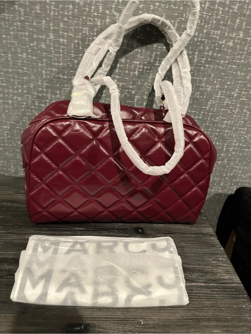 NWT Marc Jacobs The Dual Smooth Leather Quilted Shoulder Bag Dark Plum Maroon - Picture 10 of 15